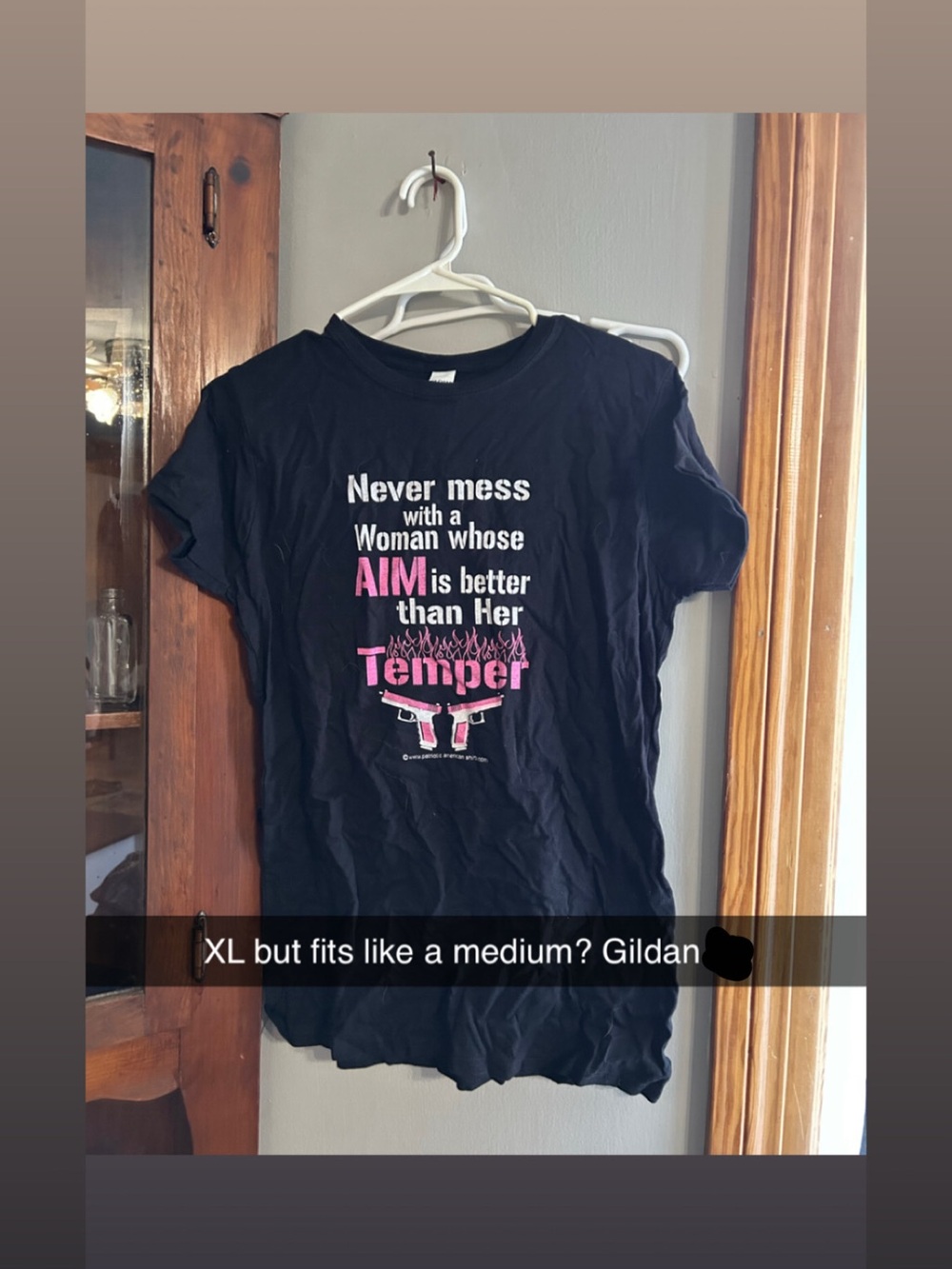 Gildan Black Tee with Pink and White Graphic Text